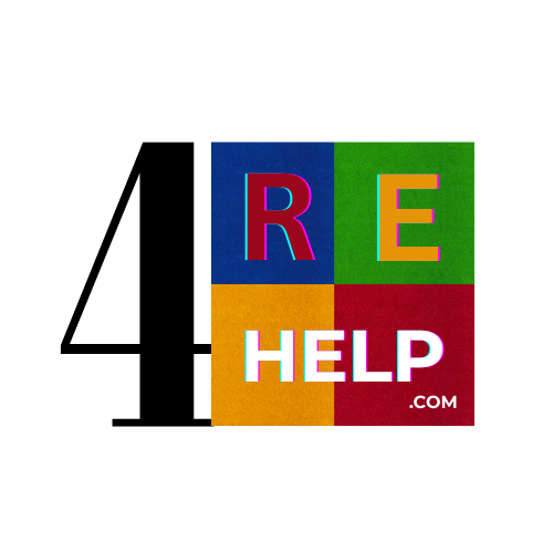 Logo with a large black number 4 on the left and four colored squares on the right containing the letters R (red), E (green), HELP (white), and .COM (white) on blue, green, yellow, and red backgrounds.