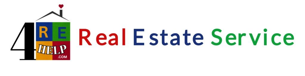 Adriana 4real estate service, featuring a stylized house with a heart on top, colorful letters RE HELP inside, and the words Real Estate Service in red, blue, and green text.